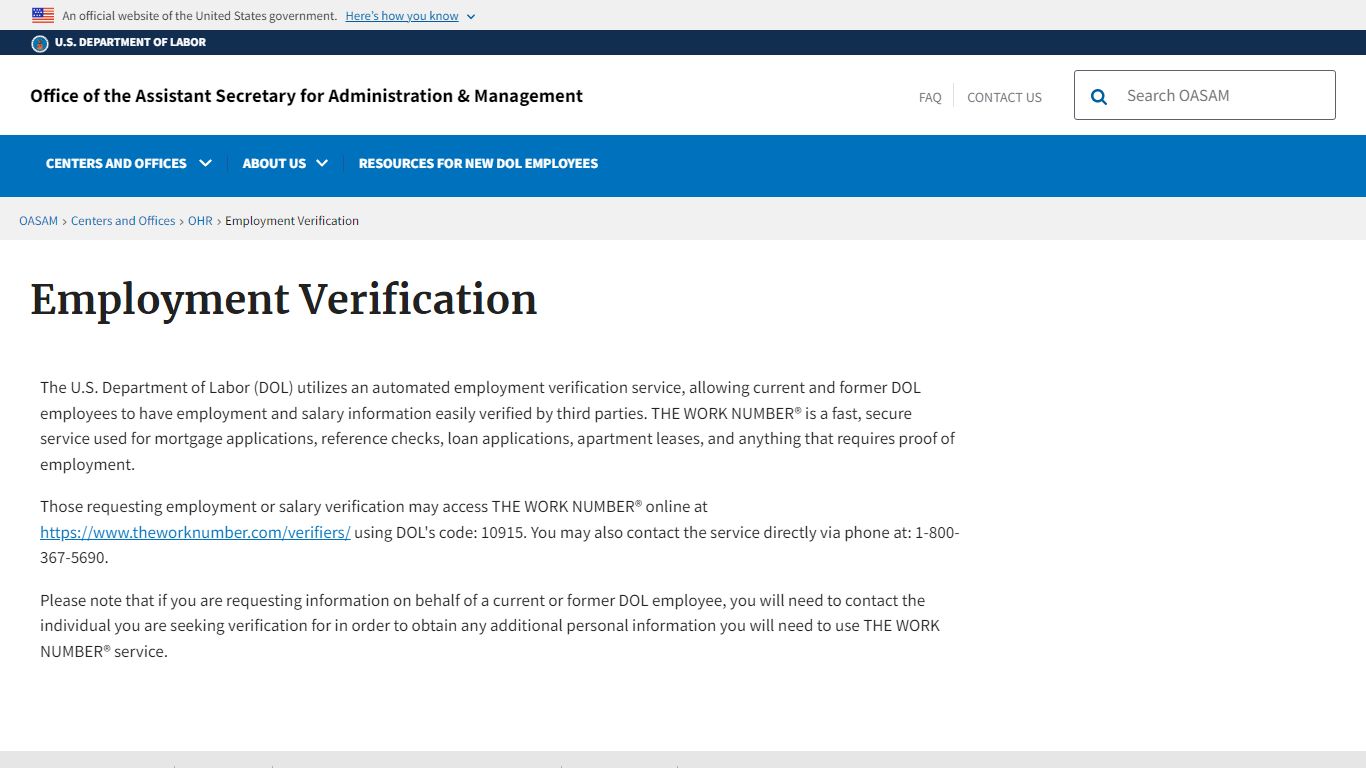 Employment Verification | U.S. Department of Labor - DOL